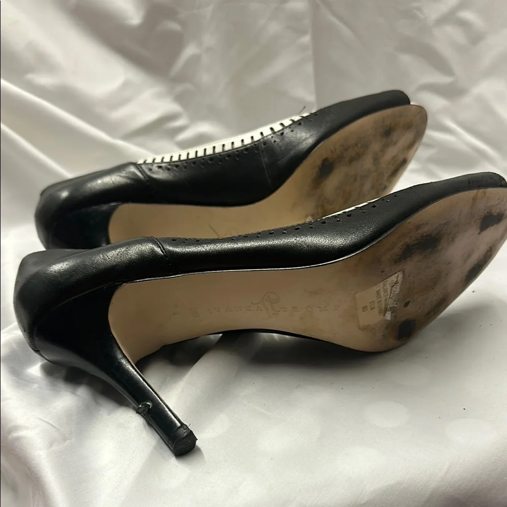 Ivanka Trump Black and White Peep-Toe Heels